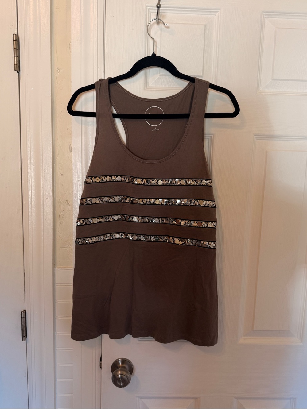 INC International Concepts Brown Tank with Sequin Stripe Accents